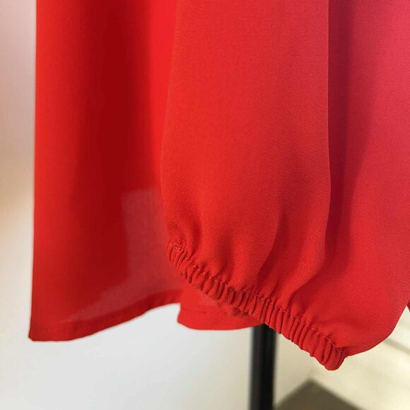 Joseph Ribkoff Vibrant Red Chiffon Cold-Shoulder V-Neck Blouse – US 4 - Picture 9 of 11